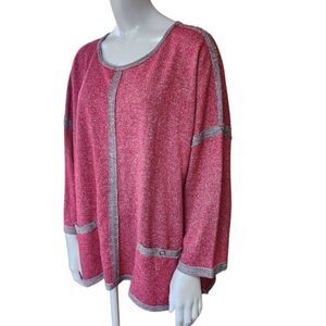 Multiple Red & Gray Long Sleeve Top (1X)